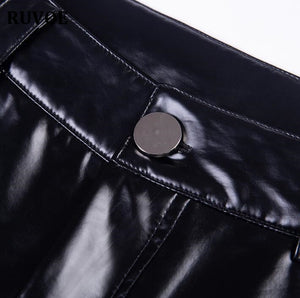 Women's Spring New Brushed High Waist PU Leather Pants Black Leggings Female Shinny Pencil Pants Elastic Trousers Female YFL-021