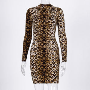 Hugcitar leopard print long sleeve slim bodycon sexy dress 2019 autumn winter women streetwear party festival dresses outfits