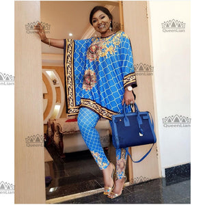 2 Piece Set Africa Clothes African Dashiki New Dashiki Fashion Suit (Top And Trousers) Super Elastic Party Plus Size For Lady