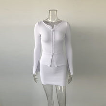 Load image into Gallery viewer, KGFIGU ribbed tops and skirts sets 2019 Autumn two pieces sets sexy zipper full sleeve white matching sets outfits