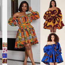 Load image into Gallery viewer, African Dresses for Women Full Sleeve Summer Tilting Shoulder Two Wear Dress Dashiki Print African Rich Bazin Top Maxi Clothes