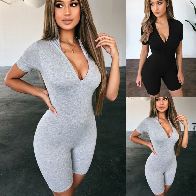 2020 Sexy Zipper Neck Playsuit Fitness Tights Crop Jumpsuits Costume Yoga Sport Suit Gym One Piece Bodysuit Tracksuit For Women