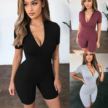 Load image into Gallery viewer, 2020 Sexy Zipper Neck Playsuit Fitness Tights Crop Jumpsuits Costume Yoga Sport Suit Gym One Piece Bodysuit Tracksuit For Women