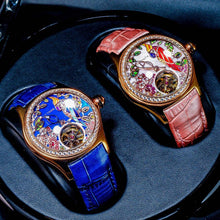 Load image into Gallery viewer, Reef Tiger/RT Blue Dial Fashion Watches for Women Leather Strap Waterproof Automatic Watches Diamond Tourbillon Watch RGA7105