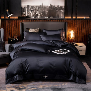 Black egyptian cotton Bedding sets Queen King size Embroidery Bed Duvet cover Bed sheets/fitted sheet linen set hotel bed set