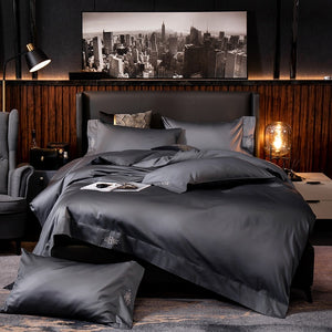 Black egyptian cotton Bedding sets Queen King size Embroidery Bed Duvet cover Bed sheets/fitted sheet linen set hotel bed set