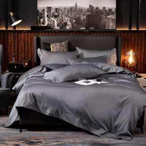 Black egyptian cotton Bedding sets Queen King size Embroidery Bed Duvet cover Bed sheets/fitted sheet linen set hotel bed set