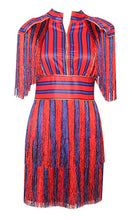 Load image into Gallery viewer, Verão nova moda manga curta borla listra mini vestido sexy vermelho azul listra vestido celebridade pista de festa vestidos