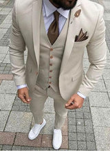 Load image into Gallery viewer, Men Suits With Pant 2018 Terno Masculino Slim Fit Smoking Formal Tuxedo Beige 3 Pieces Wedding Suits For Men Groomsman Suits