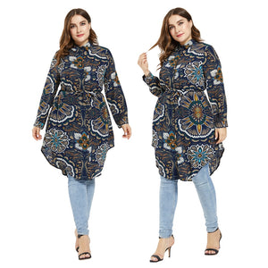 Muslim Women Long Sleeve Printed Top Long Shirt Tops Abaya Turkey T-Shirt Arab Dubai Fashion Islamic Casual Plus Size