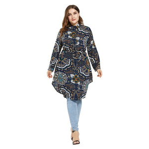 Muslim Women Long Sleeve Printed Top Long Shirt Tops Abaya Turkey T-Shirt Arab Dubai Fashion Islamic Casual Plus Size