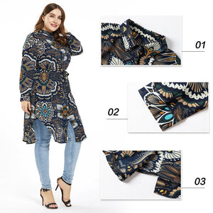 Muslim Women Long Sleeve Printed Top Long Shirt Tops Abaya Turkey T-Shirt Arab Dubai Fashion Islamic Casual Plus Size