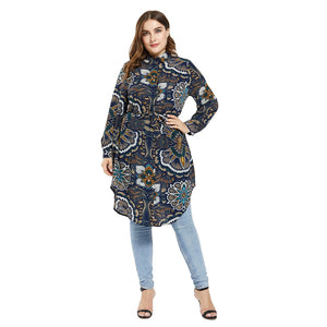 Muslim Women Long Sleeve Printed Top Long Shirt Tops Abaya Turkey T-Shirt Arab Dubai Fashion Islamic Casual Plus Size