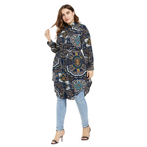 Muslim Women Long Sleeve Printed Top Long Shirt Tops Abaya Turkey T-Shirt Arab Dubai Fashion Islamic Casual Plus Size