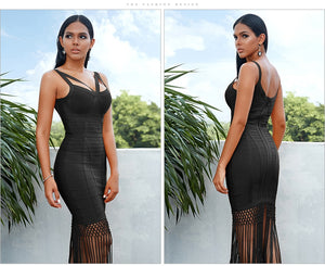 Adyce 2020 New Summer Women Fringe Bandage Dress Vestidos Sexy Sleeveless Tassel Bodycon Club Midi Celebrity Evening Party Dress