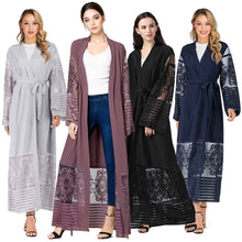 Load image into Gallery viewer, Women Abaya Dubai Kaftan Arab Islam Long Floral Muslim Kimono Cardigan Hijab Dress Turkish Blue Modest Islamic Clothing 2019