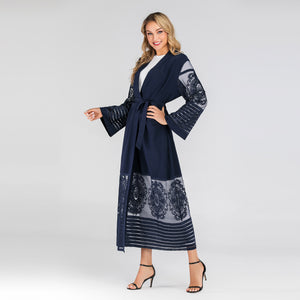 Women Abaya Dubai Kaftan Arab Islam Long Floral Muslim Kimono Cardigan Hijab Dress Turkish Blue Modest Islamic Clothing 2019