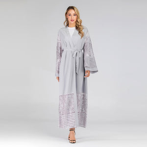 Women Abaya Dubai Kaftan Arab Islam Long Floral Muslim Kimono Cardigan Hijab Dress Turkish Blue Modest Islamic Clothing 2019