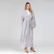 Load image into Gallery viewer, Women Abaya Dubai Kaftan Arab Islam Long Floral Muslim Kimono Cardigan Hijab Dress Turkish Blue Modest Islamic Clothing 2019