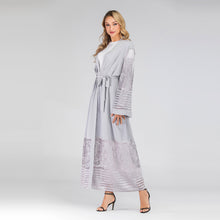 Load image into Gallery viewer, Women Abaya Dubai Kaftan Arab Islam Long Floral Muslim Kimono Cardigan Hijab Dress Turkish Blue Modest Islamic Clothing 2019