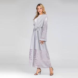 Women Abaya Dubai Kaftan Arab Islam Long Floral Muslim Kimono Cardigan Hijab Dress Turkish Blue Modest Islamic Clothing 2019