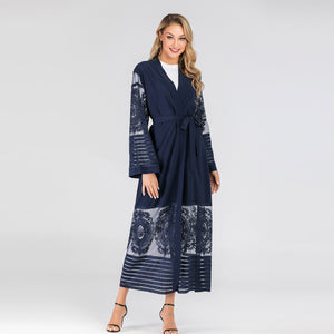 Women Abaya Dubai Kaftan Arab Islam Long Floral Muslim Kimono Cardigan Hijab Dress Turkish Blue Modest Islamic Clothing 2019