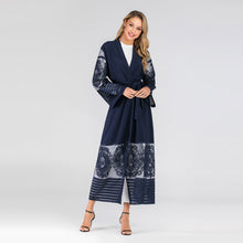 Load image into Gallery viewer, Women Abaya Dubai Kaftan Arab Islam Long Floral Muslim Kimono Cardigan Hijab Dress Turkish Blue Modest Islamic Clothing 2019