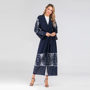 Women Abaya Dubai Kaftan Arab Islam Long Floral Muslim Kimono Cardigan Hijab Dress Turkish Blue Modest Islamic Clothing 2019