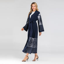 Load image into Gallery viewer, Women Abaya Dubai Kaftan Arab Islam Long Floral Muslim Kimono Cardigan Hijab Dress Turkish Blue Modest Islamic Clothing 2019