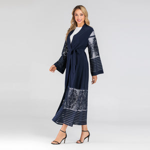 Women Abaya Dubai Kaftan Arab Islam Long Floral Muslim Kimono Cardigan Hijab Dress Turkish Blue Modest Islamic Clothing 2019