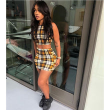 Load image into Gallery viewer, ANJAMANOR Yellow Plaid Print Sexy 2 Piece Set Womens Summer Matching Sets Club Outfits Crop Top and Skirt Short Suit D37-AZ72