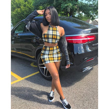 Load image into Gallery viewer, ANJAMANOR Yellow Plaid Print Sexy 2 Piece Set Womens Summer Matching Sets Club Outfits Crop Top and Skirt Short Suit D37-AZ72