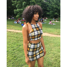 Load image into Gallery viewer, ANJAMANOR Yellow Plaid Print Sexy 2 Piece Set Womens Summer Matching Sets Club Outfits Crop Top and Skirt Short Suit D37-AZ72