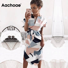 Load image into Gallery viewer, Aachoae 2020 Women Midi Party Dresses Geometric Print Summer Boho Beach Dress Loose Batwing Sleeve Dress Vestidos Plus Size