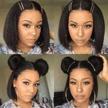 Load image into Gallery viewer, Kinky Straight 13x6 Lace Front Human Hair Wigs 180 Density Coarse Yaki Brazilian Short Bob 360 Lace Frontal Wig Dolago Full