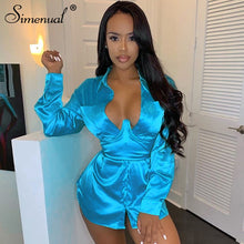 Load image into Gallery viewer, Simenual Sexy Hot Clubwear Women Satin Dress Fashion Deep V Neck Bodycon Party Dresses 2019 Autumn Long Sleeve Silk Mini Dress