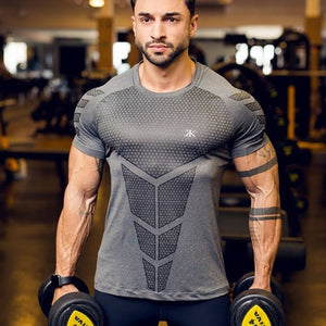 Mens Running Sports t shirts Gym Fitness Training Compression Skinny T-shirt Male Crossfit Bodybuilding Tee Tops Brand Clothing