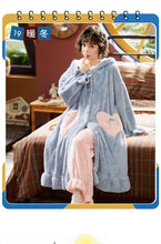 Load image into Gallery viewer, Autumn Winter Women Hooded Pajama Sets Ruffled Warm Coral Flannel Sleepwear Set Solid Female Thick Long Soft Cute Nightwear