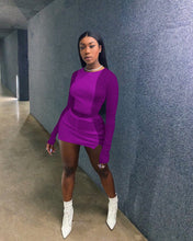 Load image into Gallery viewer, Echoine Autumn Long Sleeve Tops Patchwork Mini Skirt Set Purple Two Piece Set Sexy Skinny Women Tracksuit White Club Outfits