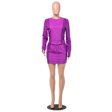 Load image into Gallery viewer, Echoine Autumn Long Sleeve Tops Patchwork Mini Skirt Set Purple Two Piece Set Sexy Skinny Women Tracksuit White Club Outfits