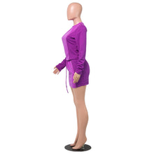 Load image into Gallery viewer, Echoine Autumn Long Sleeve Tops Patchwork Mini Skirt Set Purple Two Piece Set Sexy Skinny Women Tracksuit White Club Outfits