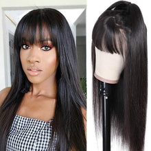 Load image into Gallery viewer, 150% Brazilian Virgin Straight Human Hair Wigs With Bangs Pre Plucked For Women 28 Inch Long Wig None Lace Wig Full Machine Wig