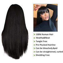 Load image into Gallery viewer, 150% Brazilian Virgin Straight Human Hair Wigs With Bangs Pre Plucked For Women 28 Inch Long Wig None Lace Wig Full Machine Wig