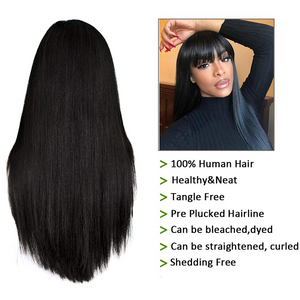 150% Brazilian Virgin Straight Human Hair Wigs With Bangs Pre Plucked For Women 28 Inch Long Wig None Lace Wig Full Machine Wig