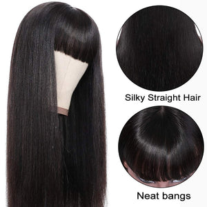 150% Brazilian Virgin Straight Human Hair Wigs With Bangs Pre Plucked For Women 28 Inch Long Wig None Lace Wig Full Machine Wig