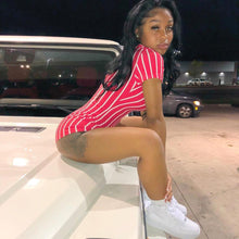 Load image into Gallery viewer, Fashion Women&#39;s Sexy  High Waist Striped Romper Jumpsuit Zipper Biker Shorts Pants Bodysuit Sport  Plus Size Overalls Clothing