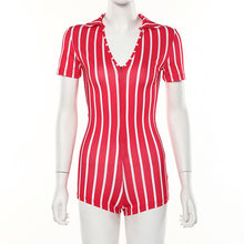 Load image into Gallery viewer, Fashion Women&#39;s Sexy  High Waist Striped Romper Jumpsuit Zipper Biker Shorts Pants Bodysuit Sport  Plus Size Overalls Clothing