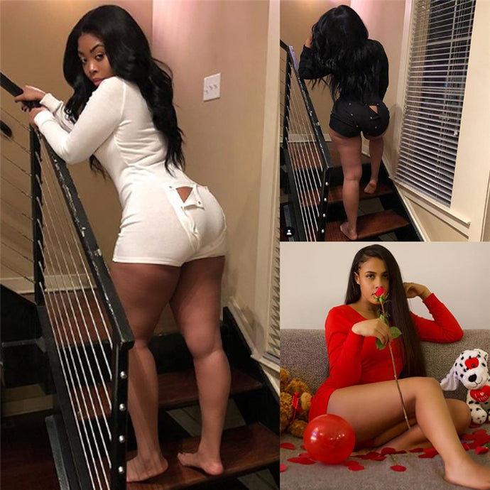 Sexy Women Ladies Bodycon Romper Jumpsuit Sleepwear Home Wear V-neck Boduycon Button Long Sleeve Leotard Playsuit Bodysuit 2019