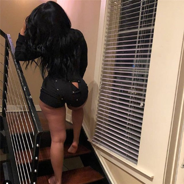 Sexy Women Ladies Bodycon Romper Jumpsuit Sleepwear Home Wear V-neck Boduycon Button Long Sleeve Leotard Playsuit Bodysuit 2019