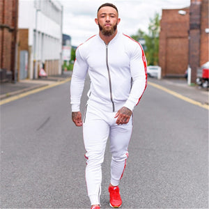 2019 New Men Sets Fashion Sporting Suit Brand Patchwork Zipper Sweatshirt +Sweatpants Mens Clothing 2 Pieces Sets Slim Tracksuit